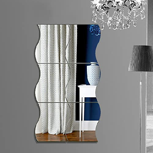 KUIKUI 6 Stück Wave Wandspiegel Aufkleber, Wellenform Wandspiegel Aufkleber Freie Kombination Home Badezimmer Dekor