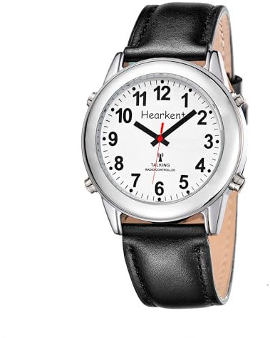 Hearkent Atomic Talking Watch with Large Numbers and Expandable Strap self-Setting for Visually impaired Blind or Elder People (Leather Strap, Men Size)