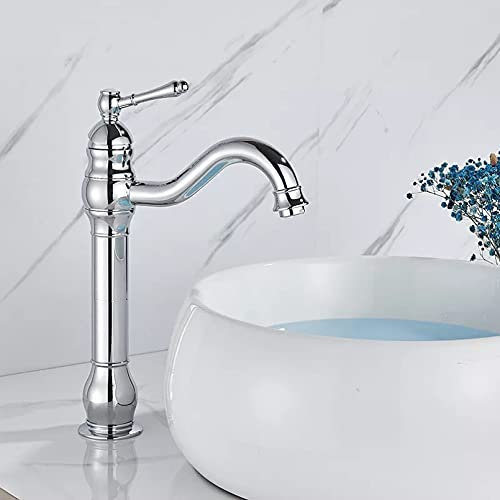 YHSGY Bad Waschbecken Wasserhahn Waschtischmischer Antik Messing Wasserhahn Heiß & Kalt Hoher Wasserhahn Deckmontiert Messing
