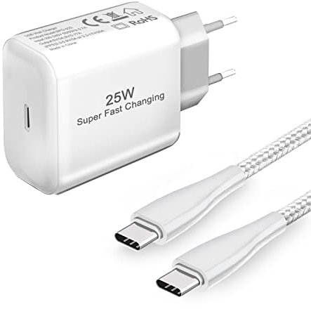 25W Cargador USB C Rápido y Cable para Samsung A56 5G/A55 A35 A54 5G/A16 5G/A34 5G/A25 5G/A14 A13 A15 S22 A26 A36 /S23 Plus/S21 S20 FE A52S A52 Xiaomi Redmi Note 10 11 12 Cabeza Enchufe Movi USB C