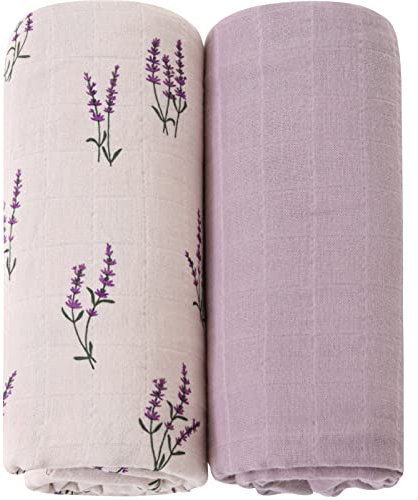 LifeTree Baby Swaddle Blankets, Organic Muslin Swaddle Blankets Boys Girls Swaddling Wrap Receiving Blanket Neutral for Newborn, 100% Organic Cotton, Large 47 x 47 inches, Lavender & Mauve