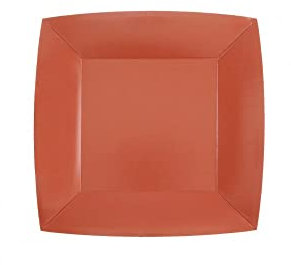 Santex - 10 Assiettes Carton Bio CARRÉES 18CM Rouge Brique