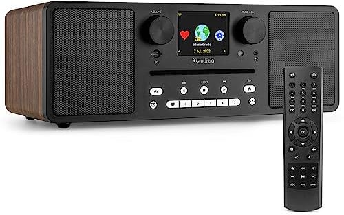 Audizio Naples DAB & Internet Radio with CD Player, Bluetooth 5.0, Wi-Fi, DAB+, USB & MicroSD Playback, Stereo System with Alarm Clock, 60W Wood Finish Digital HiFi