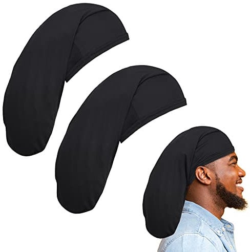 2 Stück 50,8 cm Unisex Dreadlock-Kappe Langhaar Dreads Kopf Wrap Breit Dehnbar Schlafmütze Haarschmuck Schlafhaube für Männer Frauen Schwarz