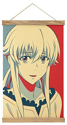 Mirai Nikki Yuno Gasai Scroll-Poster, Stoffbild, Kunst, Holzrahmen, zum Aufhängen, für Raumdekoration, Öl-Leinwand-Kit, Geschenk