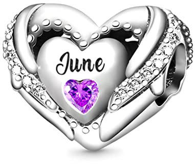 GNOCE Geburtsstein-Charm für Charms-Armband 925er Sterlingsilber Liebes-Herz-Perle Alles Gute zum Geburtstag Charms für Armband/Halskette Geschenk (Juni)
