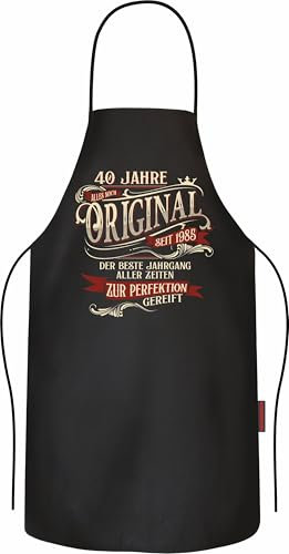 LOBO NEGRO Geschenk für Männer zum 40.Geburtstag: Bester Jahrgang 1985-40 Jahre zur Perfektion gereift - Grillschürze Kochschürze Küchenschürze aus reiner Baumwolle schwarz