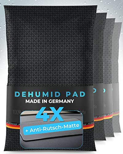 PLANGER® 4x Luftentfeuchter Auto - Dehumid Pad + Antirutsch Matte (Made in Germany) Auto Entfeuchter Kissen für Innenraum - 1,1Kilo - Wiederverwendbar - Ohne Schadstoffe - 2 Jahre Garantie