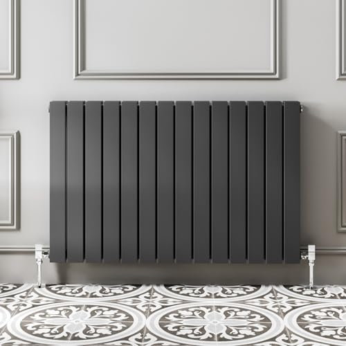 Go Bathrooms Pinta Horizontal Grey Radiator 600 x 952mm Flat Panel Horizontal Anthracite Double Wall Mounted Slim Designer Radiator