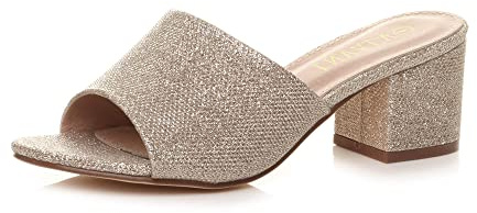 AJVANI Womens ladies low mid block heel casual party evening mules sandals size