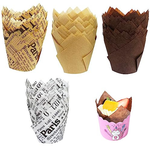 Zkaoai Muffinförmchen Papier, 100 Stück Muffinförmchen, Tulpen Muffinförmchen, Cupcake Wrapper Papier, Muffins Papierförmchen für Cupcakes Muffins Party, Hochzeit, Kinder Geburtstag Party