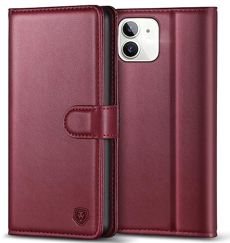 Handyhülle für iPhone 12 Hülle iPhone 12 Pro Hülle Leder Klapphülle Brieftasche Kartenfach Ständer Magnet Handytasche Case Schutzhülle für iPhone 12/12 Pro (6,1 Zoll) - Weinrot