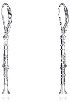 YFN Holzblasinstrument Klarinette Ohrringe Sterling Silber Klarinette Baumeln Hängend Tropfen Ohrringe Schmuck Musikliebhaber Geschenke für Damen Mädchen Herren