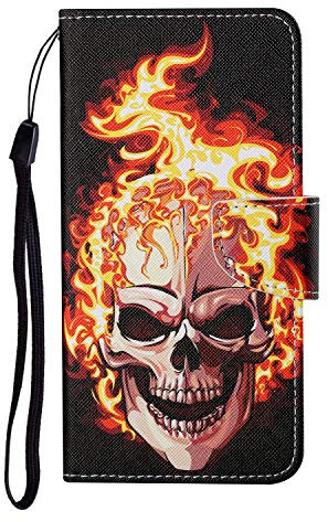 Huzhide Samsung Galaxy S23 FE 5G Case, Shockproof Wallet Stand View Protective Cover Soft PU Leather Flip Case with Magnetic Card Holder Silicone Bumper for Samsung S23 FE Phone Case, Skull