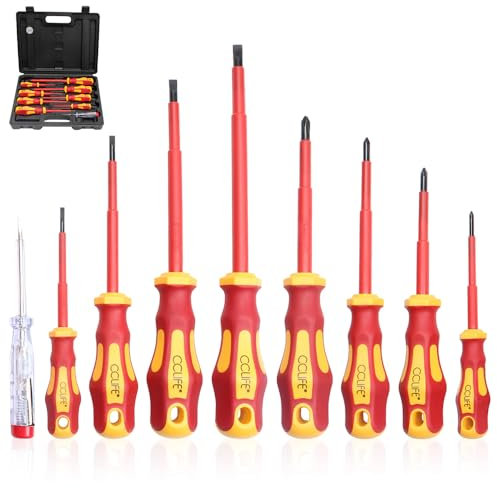 CCLIFE 9 Piezas Juego de Destornilladores Aislados VDE Herramientas Electricista, Buscapolos 1000V