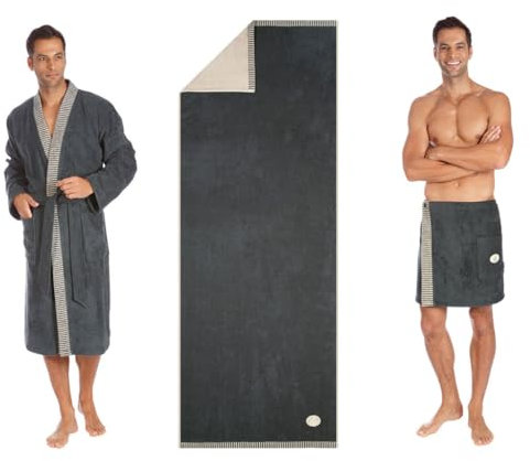 Egeria Setpreis Bruno Herren Bademantel Kimono 082 Gr. XL +Saunatuch 75x200cm + 1 Stück Ben Herren Kilt