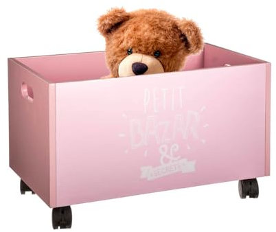 Avilia Spielzeugtruhe mit Rollen, aus MDF-Holz, 48 x 28,5 x 28,5 cm, Rosa