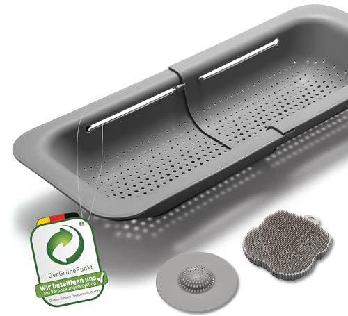 Black Sweden Home Passoire Évier Cuisine - Passoire Extensible pour Évier Cuisine 3 Pièces - Égouttoir Évier avec Éponge Silicone et Filtre Drain - Gadget Cuisine Pratique - Gris