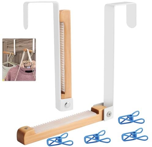 YiJiuBa 2 Stk Klappbar Türhaken, Metall und Holz Tür Haken Zum Einhängen, Ohne Bohren Kleiderhaken Innentürhaken Tür-Garderobe Hake für Kleidung, Handtücher, Türfalz, Creme