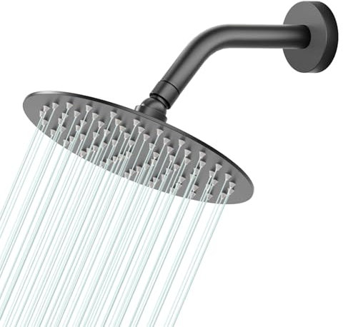 Docce Fisso Rotondo Soffione Doccia a Pioggia in Acciaio Inox Soffione Doccia a Pioggia con Getti In Silicone Anticalcare 304 Acciaio Inox Ultra Sottile (Nero, 20 cm)