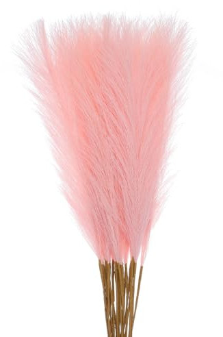 sourcing map 25Pcs Faux Pampas Grass,21/55cm Fluffy Fake Pampas Grass Decor Tall Artificial Pampas Grass for Living Room Party Wall Vase Wedding Decoration,Pink