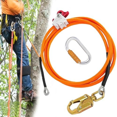 Fallschutz, Stahlseilkern-Flip-Line-Kits, 12mm*3m Stahlkern Lanyard mit Triple Lock-Karabiner, Drahtkern Stahldraht Verstellbares Lanyard für Baumkletterer, Baumpfleger, Absturzsicherung