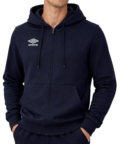 Umbro - Felpa da Uomo in Cotone Leggero con Cappuccio e Cerniera Full Zip, Sportiva, Casa, Palestra, Jogging, Tempo Libero (M, Blu Navy)