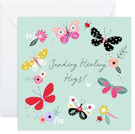CENTRAL 23 Sending Healing Hugs Karten und Umschlag – Get Well 26 – Speedy Recovery Him Her – Ermutigungskarten für Männer und Frauen – Blumengrußkarte – für Freundinnen – mit Aufklebern