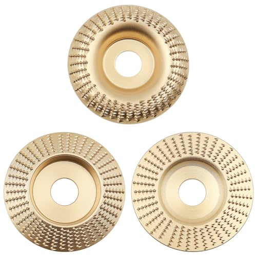 Tiardey Disco abrasivo per Legno da 3 Pezzi, Disco raspa per smerigliatrice angolare, Mola in carburo di Legno, Mola abrasiva, Mola, smerigliatrice angolare (Dorato)