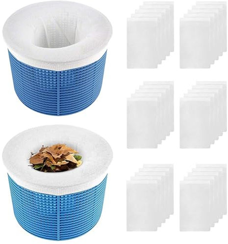 FINEVERNEK 30 Calcetines Skimmer Piscina, Calcetines de Piscina Filtros, Filtros de Piscina para Cesta de Filtro Skimmer, Filtro Skimmer de Nailon Elástico para Capturar Hojas, Cabello, Hierba
