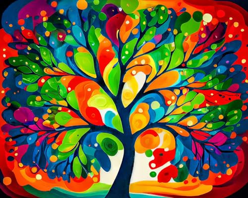 TISHIRON Abstrakte farbige Bäume Malen nach Zahlen für Erwachsene Kinder Malen nach Zahlen Digital Gemalt für Anfänger,Der Baum des Lebens Ölgemälde Kits für Wohnkultur - 16 x 20