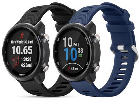 Shecret 2 Pièces 20mm Remplacement Bracelet pour Garmin Vivoactive 3/3 Music/Venu/Venu 2 Plus/Forerunner 245/645/55, Watch Band en Silicone Souple Flexible pour Garmin Vivomove HR, Noir Bleu Marine