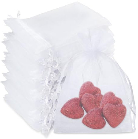 ABSOFINE 50 Stück organzasäckchen 7x9, Weiß Organza Säckchen Kleine Geschenktüten Für Hochzeit Geschenke Befüllen Mini Geschenktüten Obstsäckchen Schmuck