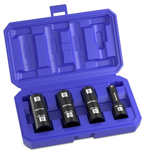 WORKPRO Steckschlüssel Satz 4-teilig, mit Stangenverlängerung, für Elektro-Schraubendreher mit 1/2-Zoll-Antrieb, für viele Teile wie Schrauben und Muttern, Cr-Mo Stahl, mit Aufbewahrungsbox
