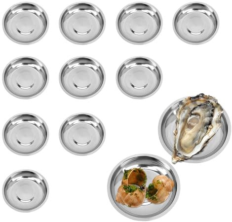 YJFY 10 platos de acero inoxidable, platos de mariscos, cuencos para salsas, camping, platos de metal, durabilidad para porciones de caracoles, ostras, salsa de soja, etc. (10 cm)