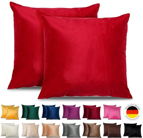 Emilie-Textil 2er Set SAMT Kissenbezug, Decorative Kissenhülle, Sofakissenbezug mit Verstecktem Reißverschluss, 14, Größen 40X40 / 45X45 / 50X50cm (2, Rot, 40X40)