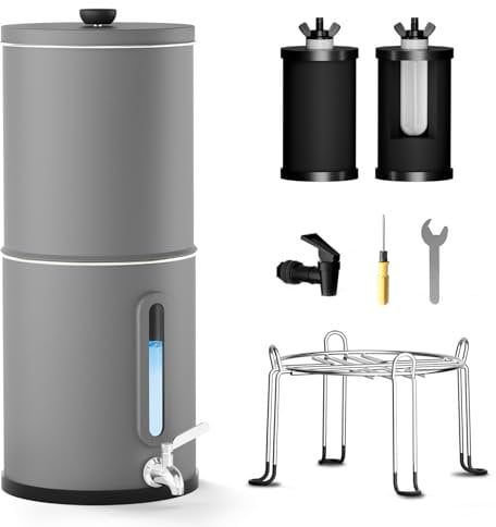 Joypur 8,5 L Système de filtration d'eau par gravité avec indicateur de niveau d'eau - Filtre à eau par gravité potable avec certification EU 98/37/EC, NSF/ANSI 42&372, Gris