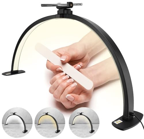 VINGVO Half Moon Lamp, Foldable 3000‑6000k Half Moon Light, Nail Desk Lamp with Phone Holder, LED Nail Light for Desk, White Desk Lamp for Lash Eyelash Extension, Tattoo,Nail, Eyebrow (Black)