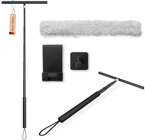 LORESJOY Raclette de Douche pour Douche,120cm Raclette Salle de Bain,Raclette de Porte de Douche avec Support,Raclette Douche Nettoyage sans Traces pour Porte en Verre (Noir)