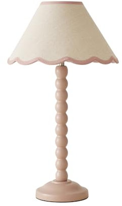 ValueLights | Rose Pink Bobbin Stem Table Lamp with Pink Trim Scallop Shade | Home Décor, Bedside & Desk Lamp