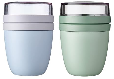 Mepal | Lunchpot Ellipse Mixed | Old Nordic Blue + Nordic Sage | Müslibecher to go | Unterteilung für Joghurt & Müsli | 500 ml + 200 ml | Geeignet für Gefrierschrank, Mikrowelle & Spülmaschine