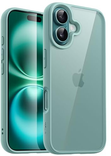 JETech Case for iPhone 16 6.1-Inch, Shockproof Phone Bumper Cover, Solid Color Matte TPU Frame, Anti-Scratch Clear Back (Teal)