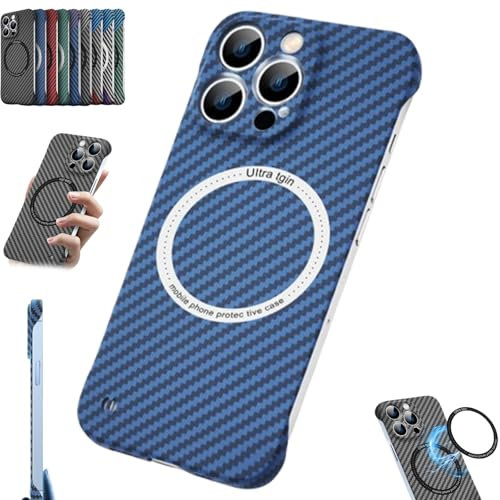 GLIART Triple Color Blocking Carbon Fiber Magnetic Charging Case for iPhone,Ultra Thin Carbon Fiber Texture Frameless Case for iPhone 11/12/13/14/15 Pro Max (Blue,for iPhone12Pro)