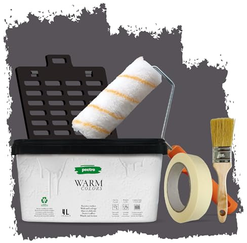 PECTRO Pintura Una Capa 4L (6,3kg) - incluye Rodillo, Rejilla, Brocha y Cinta - Pintura Interior Paredes y Techos Mate, colores cálidos, lavable de gran durabilidad y cubrición