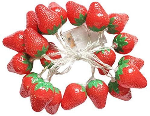 Cadena de Luces en Forma de Fresa, 20 Luces LED de Jardín con Pilas, Cadena de Luces de Frutas y Fresas para Bodas, Hogar, Cumpleaños, Jardín, Patio, Decoración de Fiestas