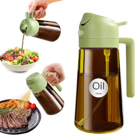 YARRAMATE Spruzzino Olio in Vetro Luce Blocco Scuro Ambrato per Friggitrice Aria 2 in 1, 470 ml Dosatore Bottiglia e Oliera Spray da Cucina, Nebulizzatore per Alimenti (Verde)
