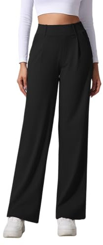 SotRong Yogahose im Hosenstil für Damen, weites, gerades Bein, dehnbar, einfarbig, lässig, Freizeithose, hohe elastische Taille, Schlupfhose, lässig, Business, Büro, Arbeit, Kleid, Hose mit Tasche,