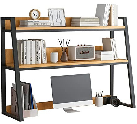 NTALJC Desktop Bookshelf Organizer - Desk Shelf Stand, 2 Tier Industrial Ladder Desktop Bookshelf, Desktop Bookcase for Computer Desk, Multifunctional Freestanding Storage Rack Display Shelf