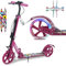 Arebos Trottinette Rose réglable en Hauteur | Pliable | Sangle de Transport Incluse | Roues LED | Frein à pédale Manuel | Suspension Avant-arrière | Enfants & Adultes | Charge maximale 100kg