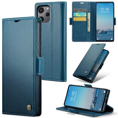 Rerzoiro Handyhülle für Xiaomi Redmi 12 4G/5G Hülle, Premium PU Lederhülle Klappbar Flip Case [RFID Blocker] Tasche Magnet Kartenfach Klapphülle Schutzhülle für Xiaomi Redmi 12, Blau